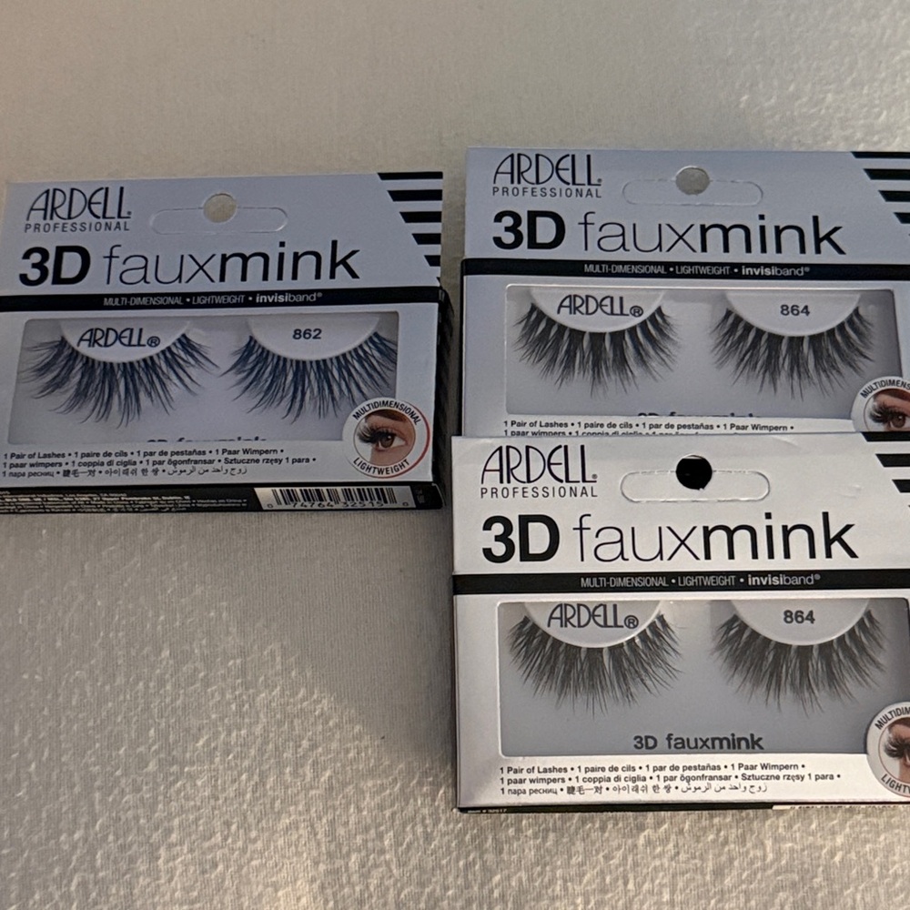 Ardell 3D Faux Mink False Eyelashes; Black; 864 (2 boxes) and 862 (1 box)